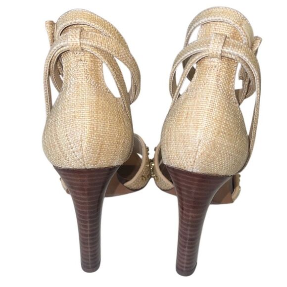 Franco Sarto Eleanor Beige and Gold Studded Ankle Strap Heels Size 10 NWOB - Picture 5 of 10